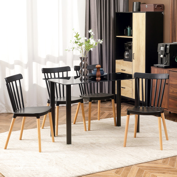 HOMCOM Juego de 4 Sillas de Comedor Estilo Nórdico Sillas de Cocina con Respaldo Alto Asiento de Polipropileno y Patas de Madera de Haya Carga 120 kg 43x52,5x83 cm Negro