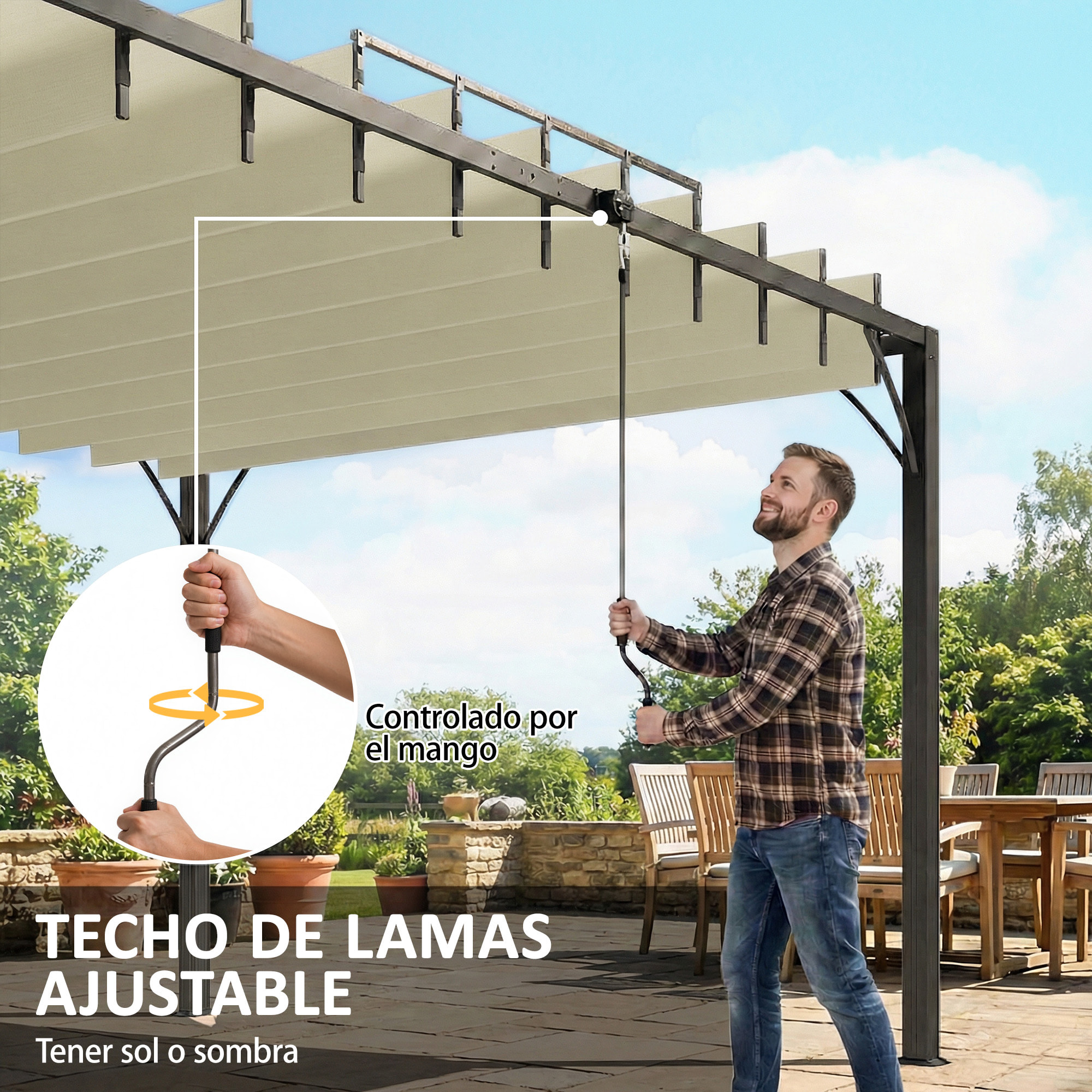 Pérgola de Jardín 3x4 m, Cenador de Jardín con Techo de Lamas Orientables a 135°, Estructura de Aluminio, Protección UPF30+, Pabellón para Exterior, Patio, Terraza, Blanco Crema