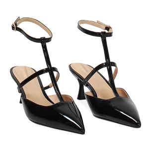Zapatos de tacón slingback negros para mujer con pulsera
