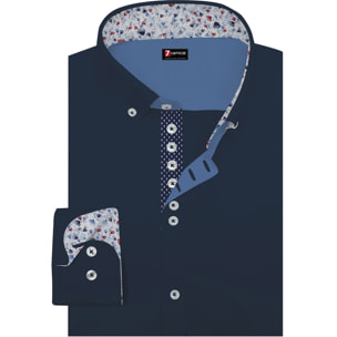 Camicia Uomo 1 Bottoni Button Down Slim Popeline Stretch Unito Blu