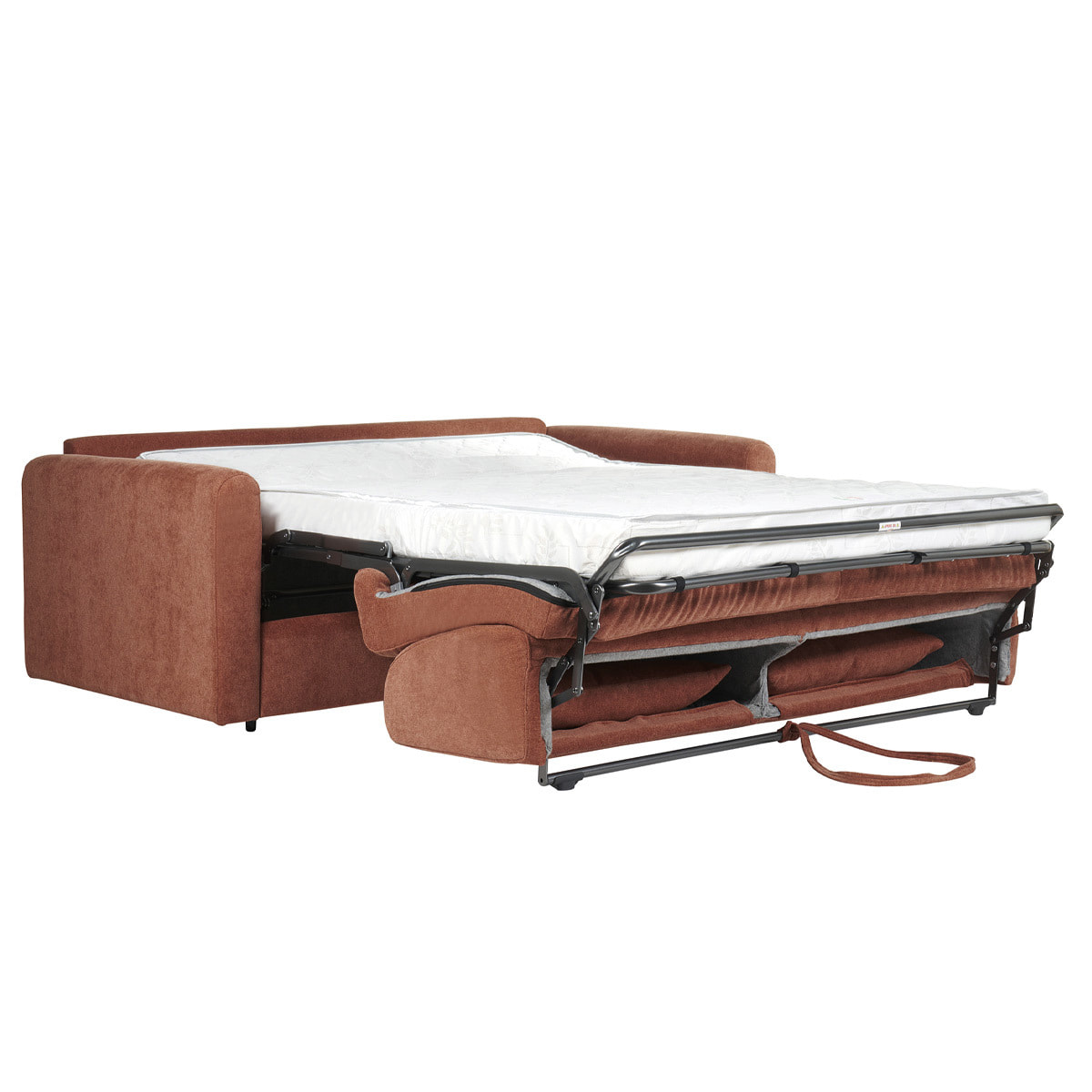 Canapé convertible 3 places en tissu effet velours terre brûlée avec matelas 13 cm LETTO