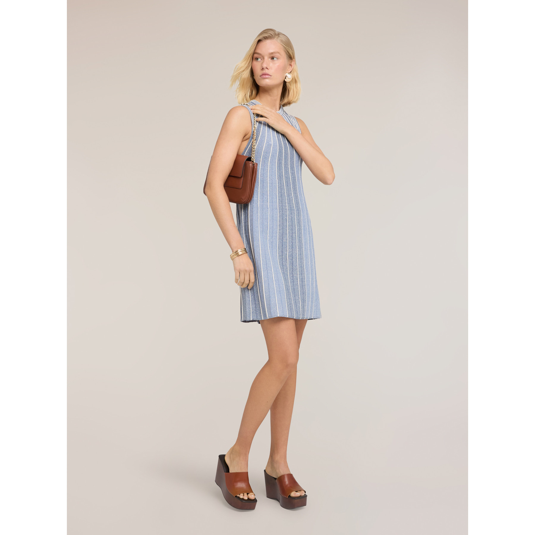 Motivi - Vestido línea A en punto plisado - Light - blue