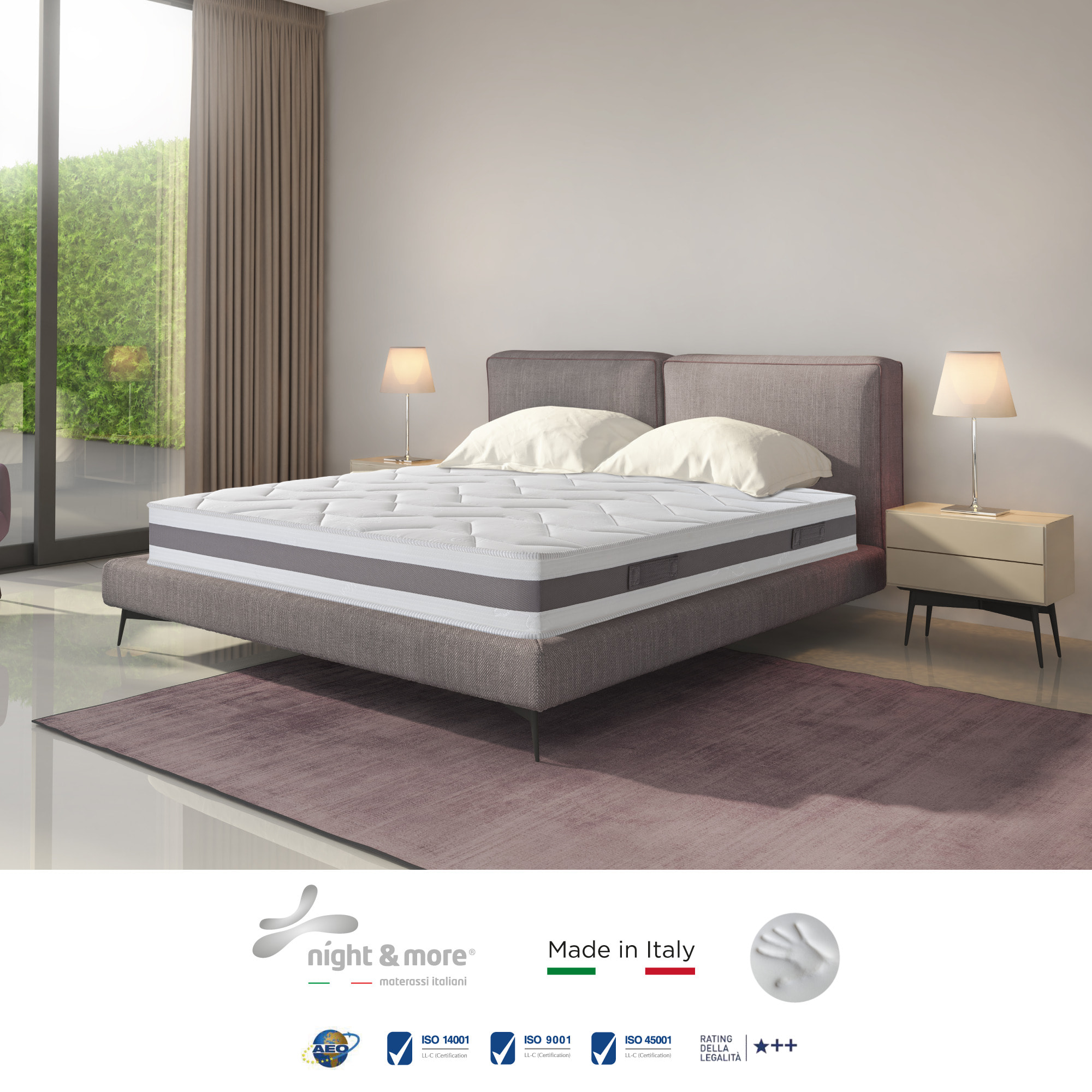 Combinazione: Materasso "Sogno" 1cm memory foam H18 cm 160x190 con coppia di guanciali Aloe vera