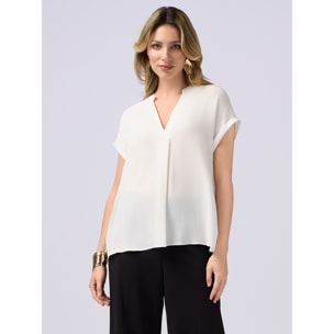 Oltre - Blusa in viscosa con profili in raso - Bianco