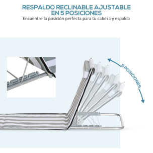 Conjunto de 2 Esterillas de Playa Plegables, Esterillas con Respaldo Reclinable en 5 Niveles, Reposacabezas y Bolsa de Transporte, 134x48x33-43 cm, Rayas Blanco y Gris
