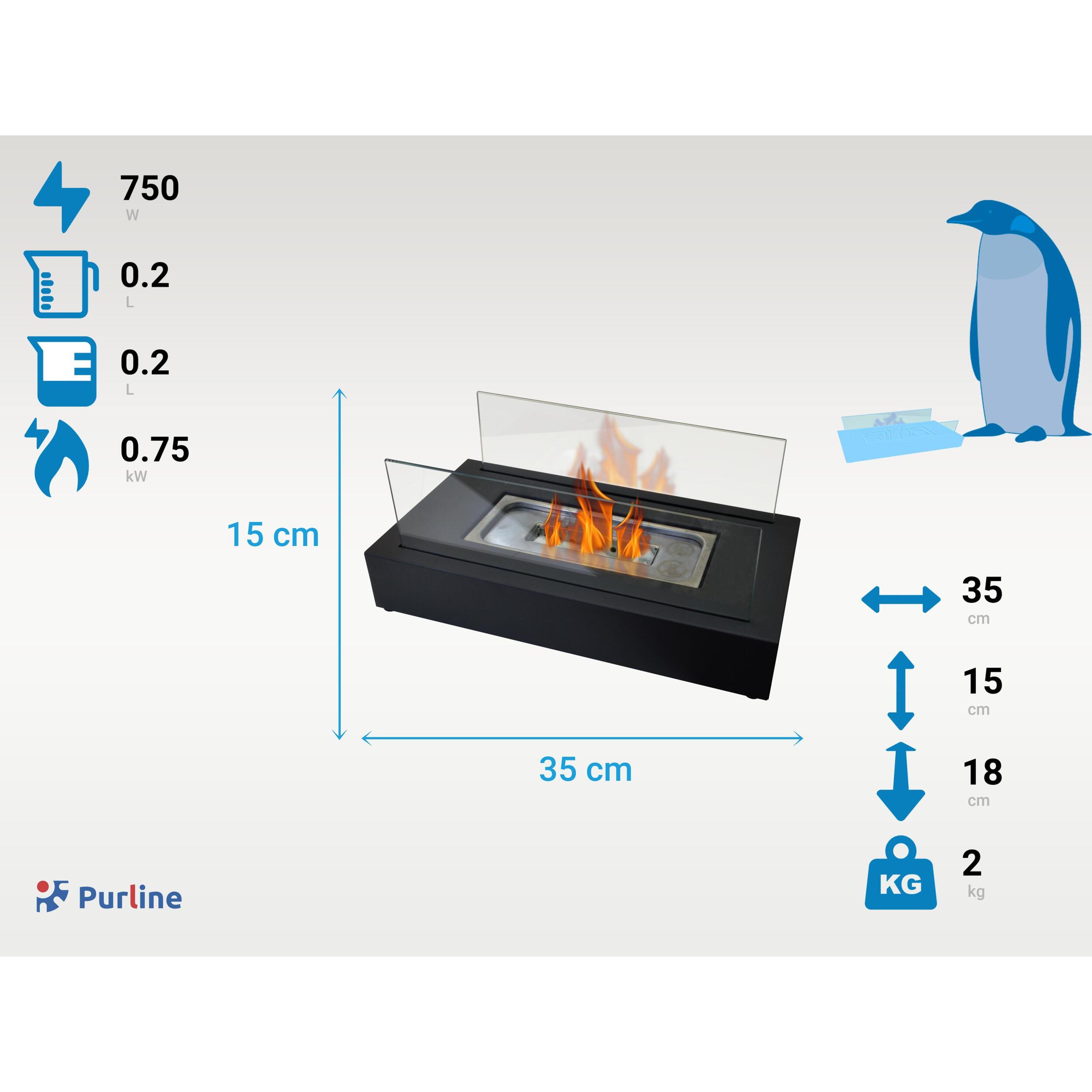 Chimenea de etanol de sobremesa con dos pantallas de cristal templado ALGEIROS PURLINE 750 W