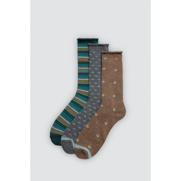 Confezione da 3 calzini termici alti stampati senza polsini