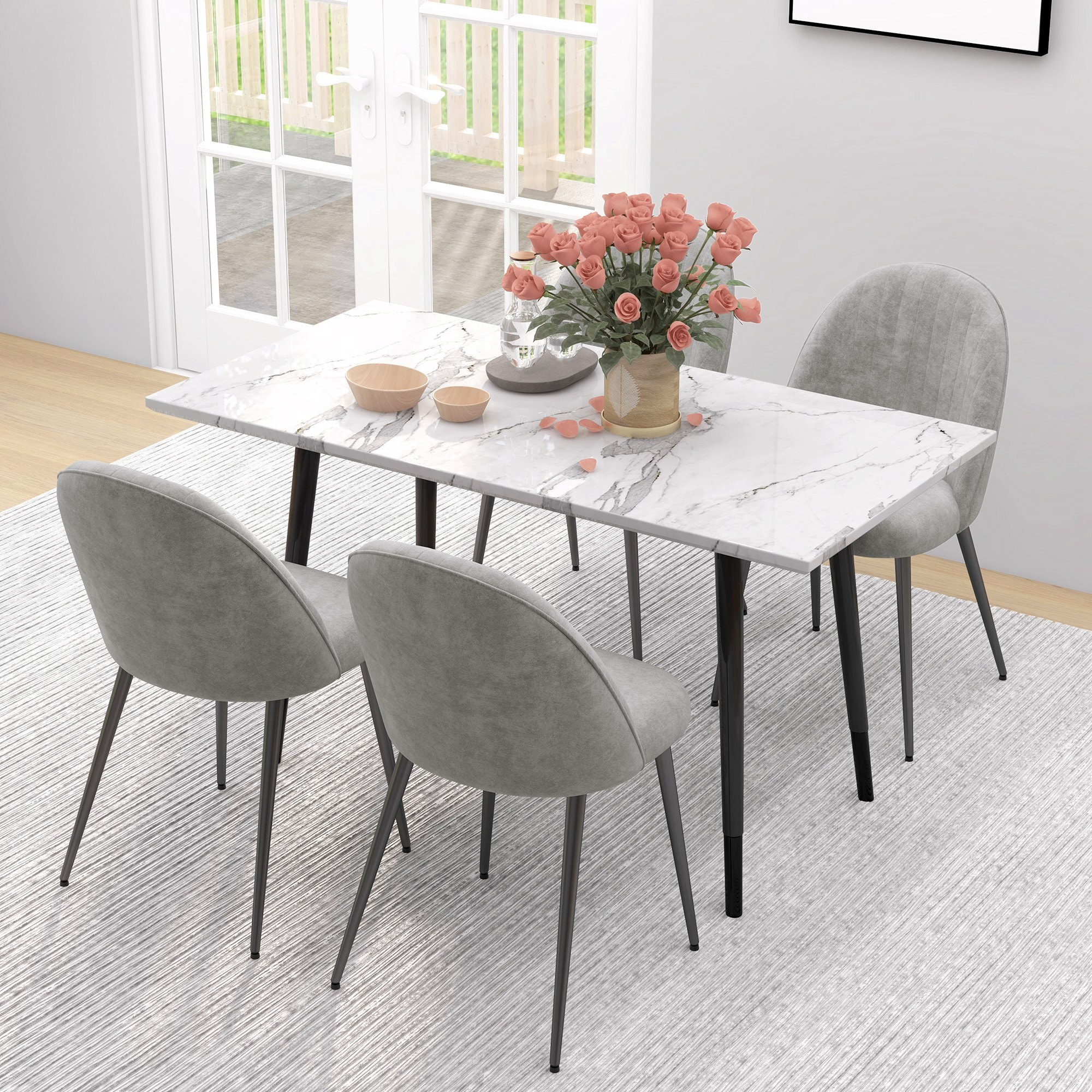 Pack de 4 Sillas de Comedor Modernas, Sillas de Cocina Tapizada en Terciopelo con Respaldo Curvo y Patas de Acero, para Salón, Gris