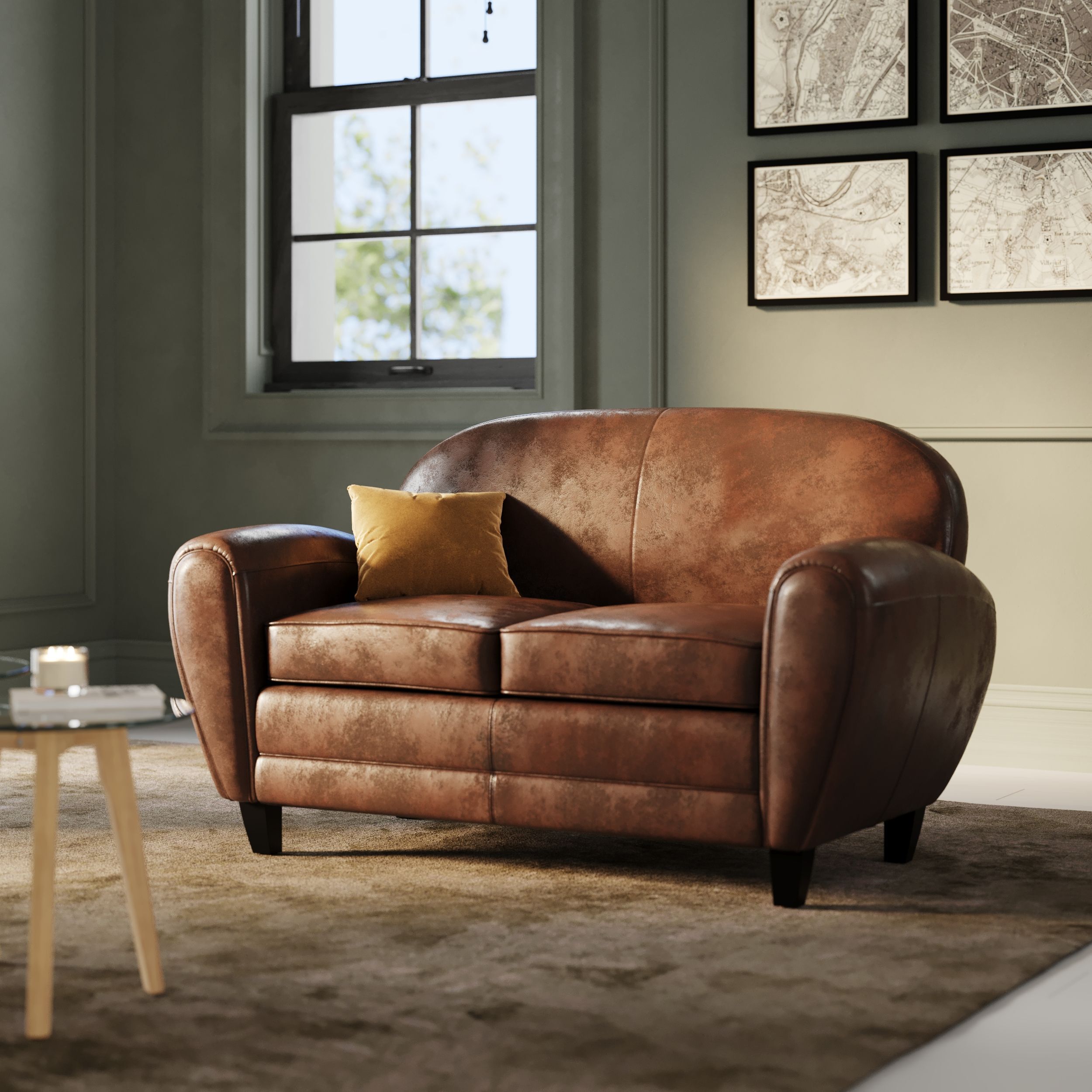 Ensemble canapé et fauteuil marron 3 places - Club - Club