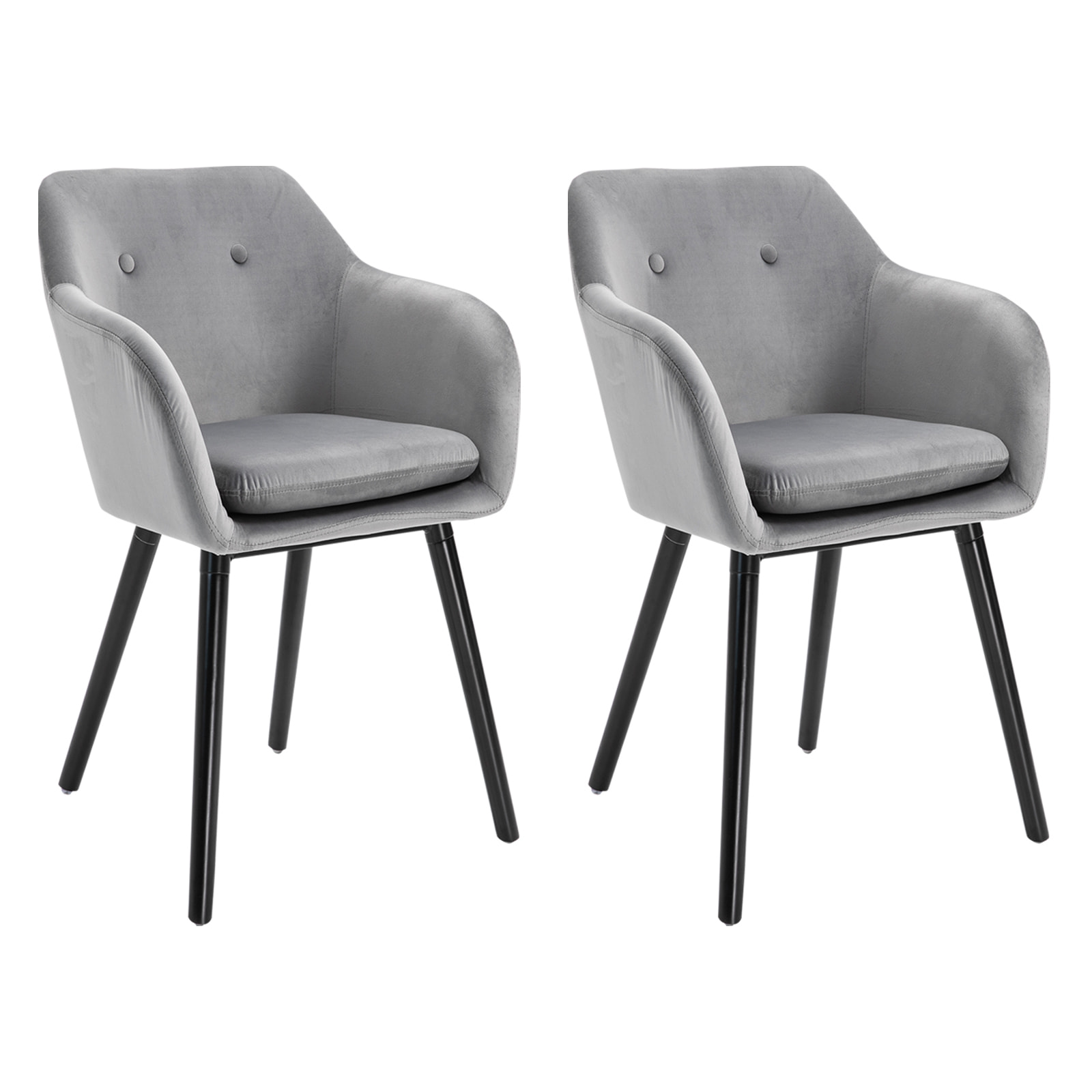 Chaises de visiteur design scandinave - lot de 2 chaises - pieds effilés bois noir - assise dossier accoudoirs ergonomiques velours gris