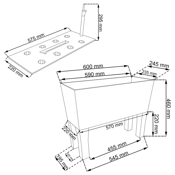 Jardinera c/patas mod. rato jh 600. c/autorriego 60x25x46cm. chocolate