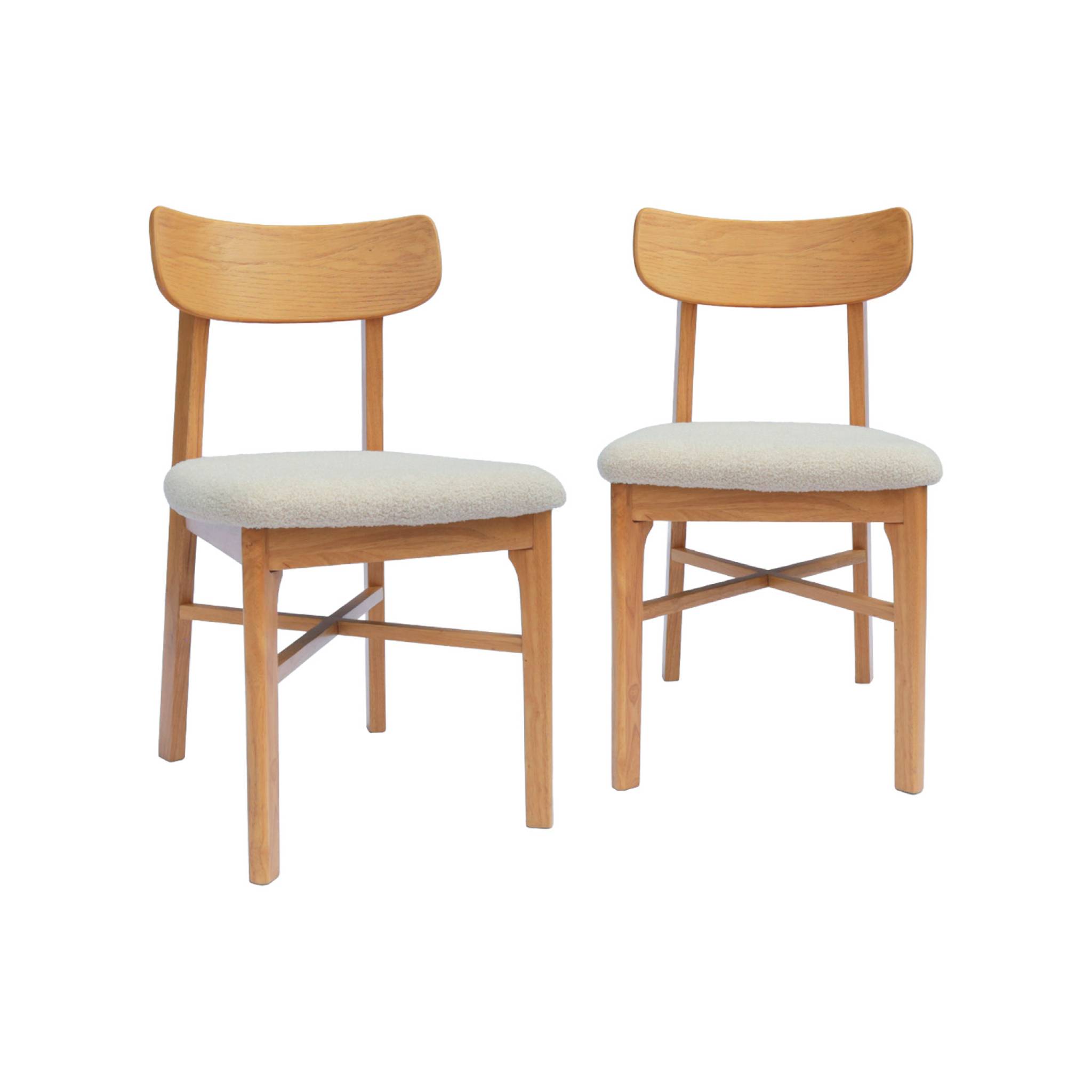 Chaise vintage bois d'hévéa et bouclette (lot de 2) THÉA