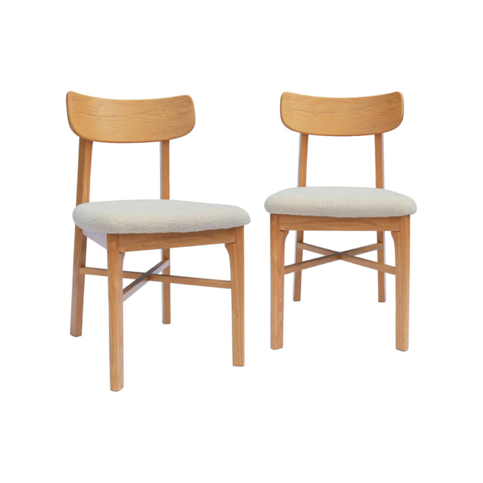 Chaise vintage bois d'hévéa et bouclette (lot de 2) THÉA