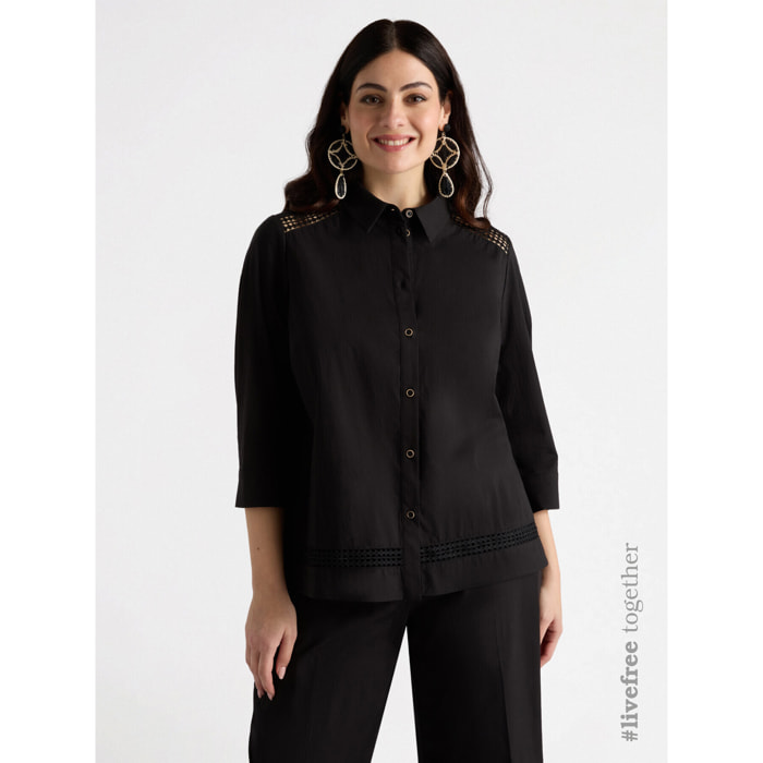 Fiorella Rubino - Camisa con bordes a-jour - Negro
