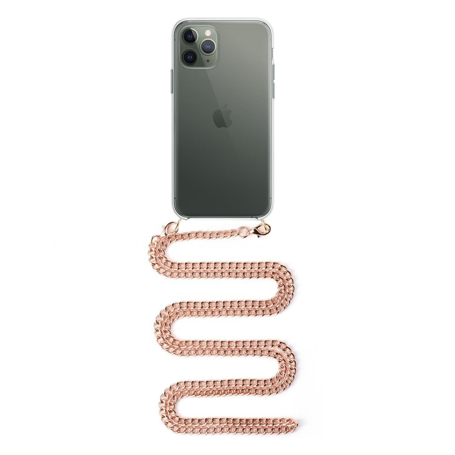 Carcasa transparente iPhone 11 Pro con colgante cadena metálica. Accesorio de moda, ajuste perfecto y máxima protección