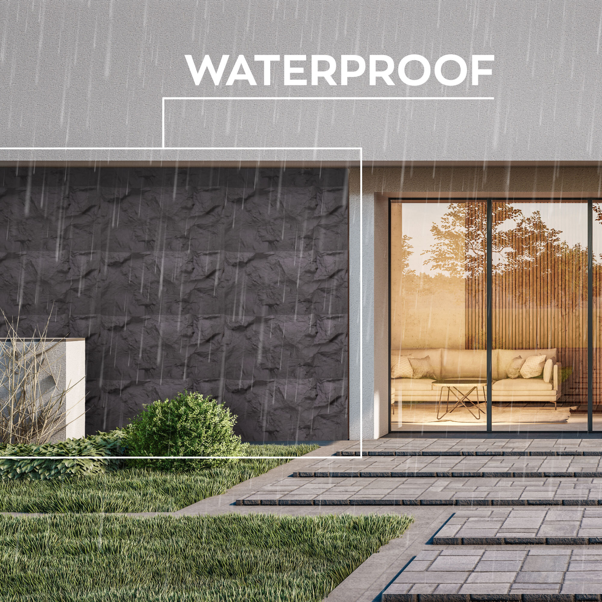 Rushmore - Set 2 pannelli decorativi 3D da parete 120x60x9 cm effetto pietra in PU Grigio Antracite