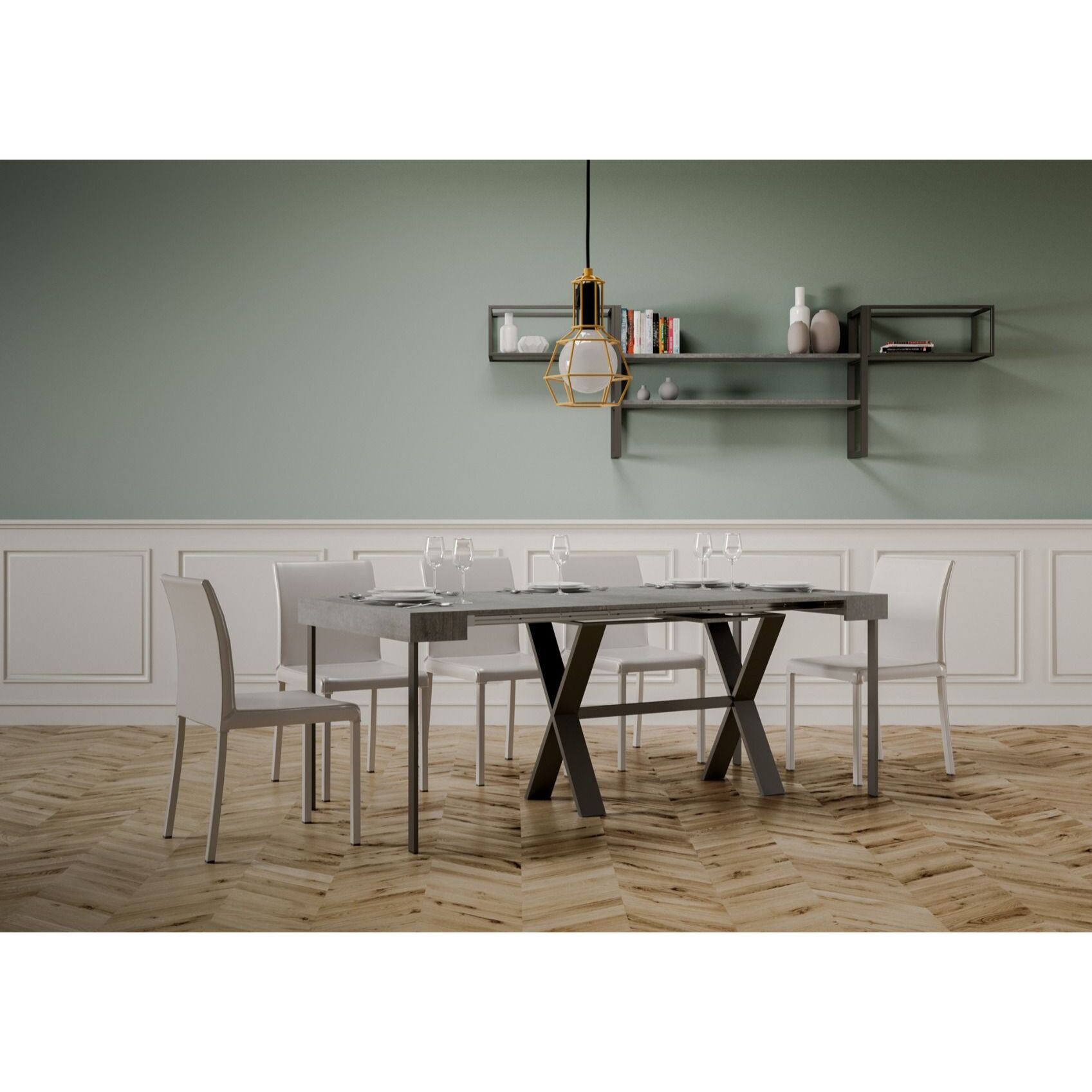 Consolle allungabile 90x40/196 cm Xenia Small Cemento telaio Antracite.