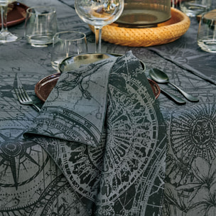 Serviette pur coton motif jacquard anthracite noir Rose des vents encre