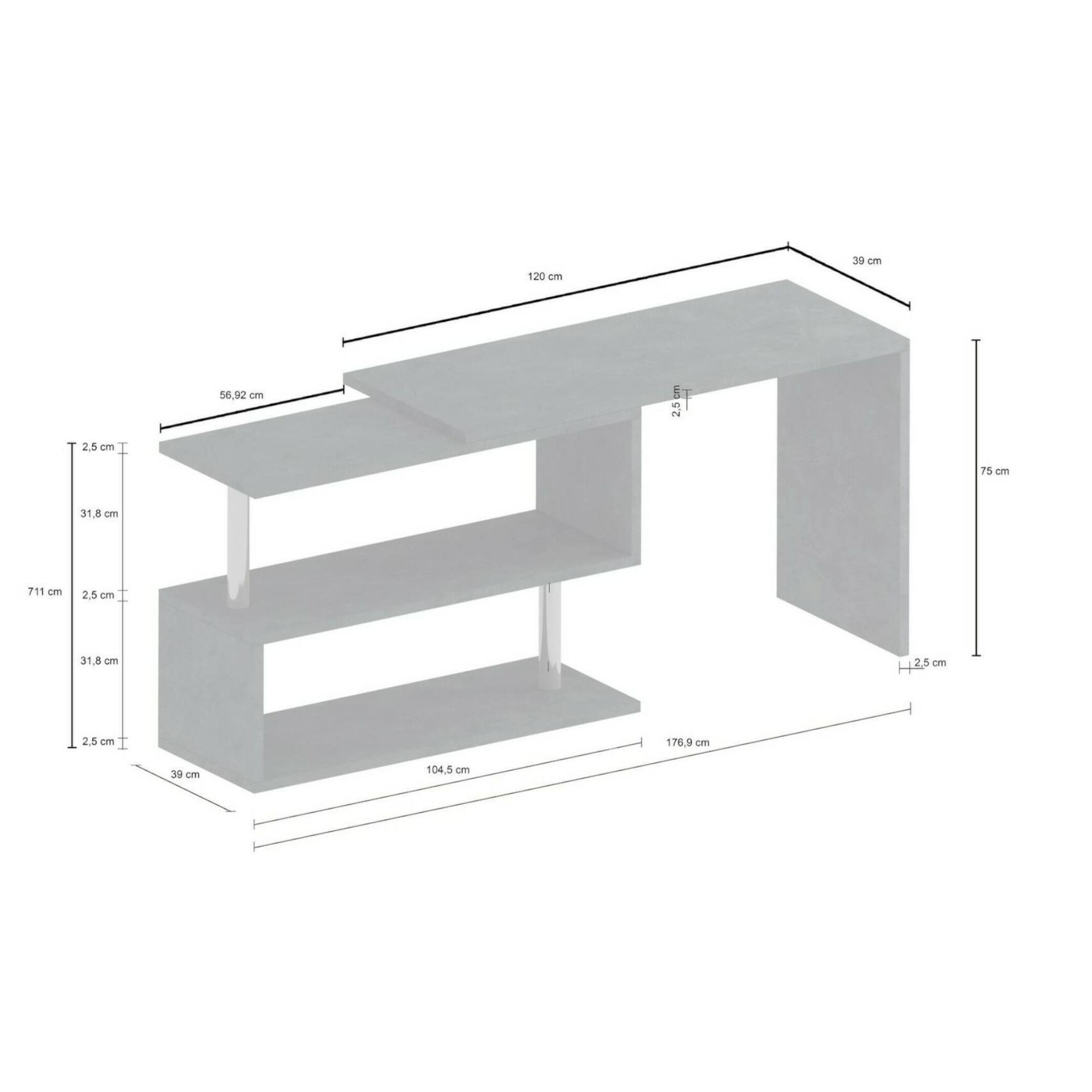 Scrivania Candido, Scrittoio angolare porta PC, Tavolo multiuso per ufficio, Scrivania salvaspazio multiposizione, 100% Made in Italy, cm 120x50h75, Rovere