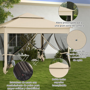 Outsunny Carpa Plegable 325x325x270 cm Cenador de Jardín Gazebo con Doble Techo Paredes Laterales Desmontables y Marco Metálico para Camping Fiestas Crema