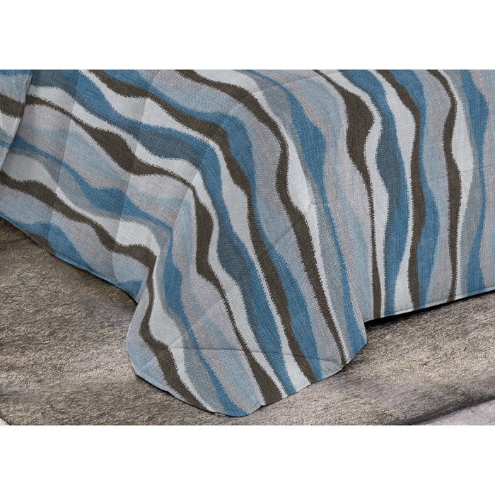 Trapunta Invernale 300gr Made in Italy Piumone Clado Linea Diadema Disegno Onda Blu