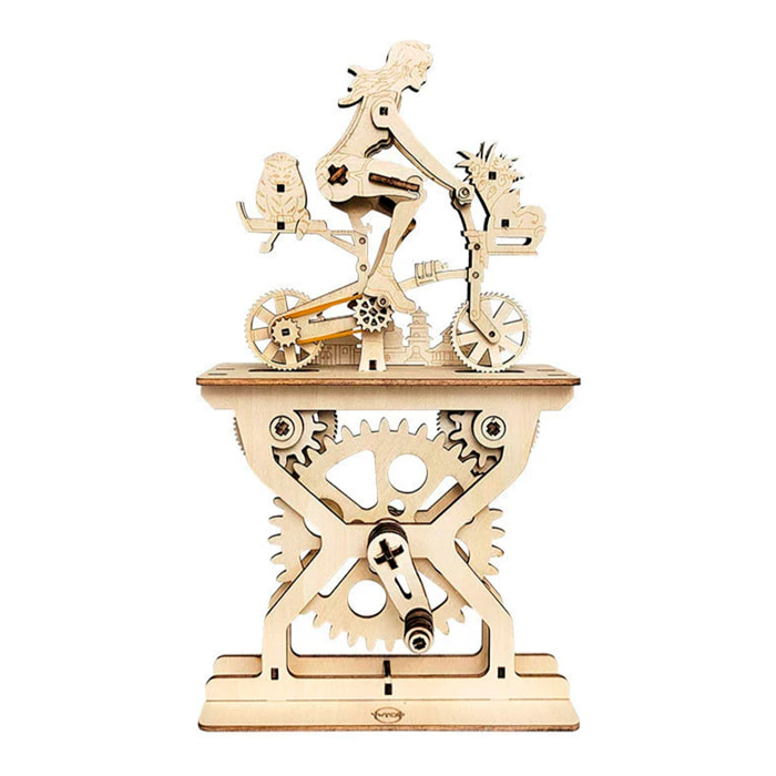 Maqueta de Madera 3D, con movimiento mecánico diseño de Amantes de la bicicleta - Chicas. 107 piezas.