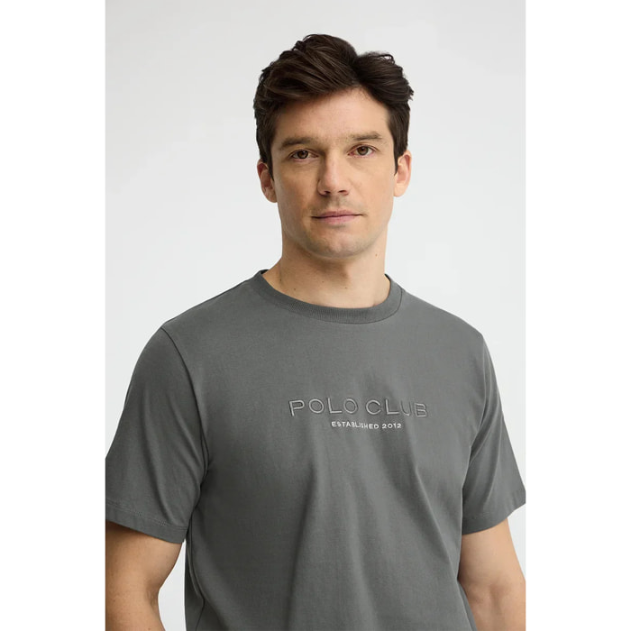 Maglietta asfalto a maniche corte con ricamo Established 2012 Polo Club