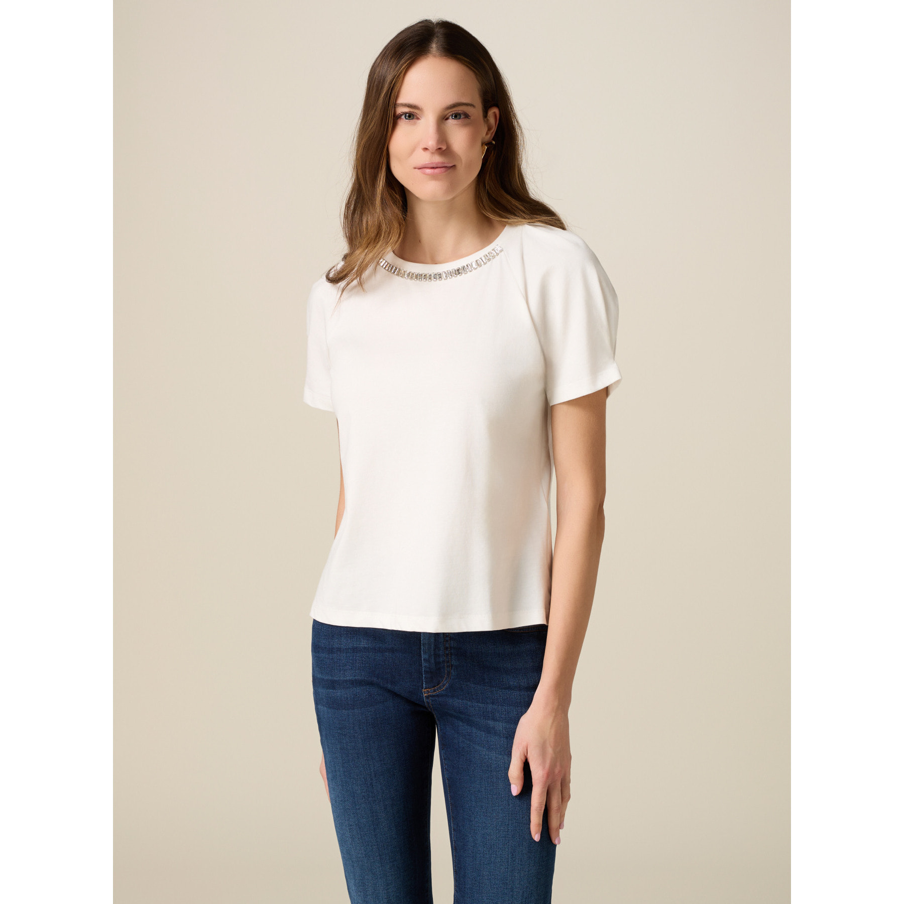 Oltre - Camiseta de algodón con engarces - Blanco