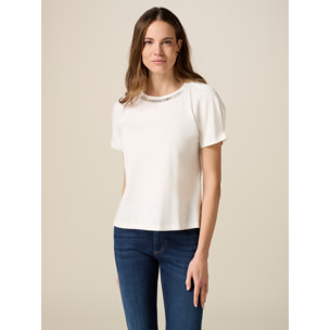 Oltre - Camiseta de algodón con engarces - Blanco