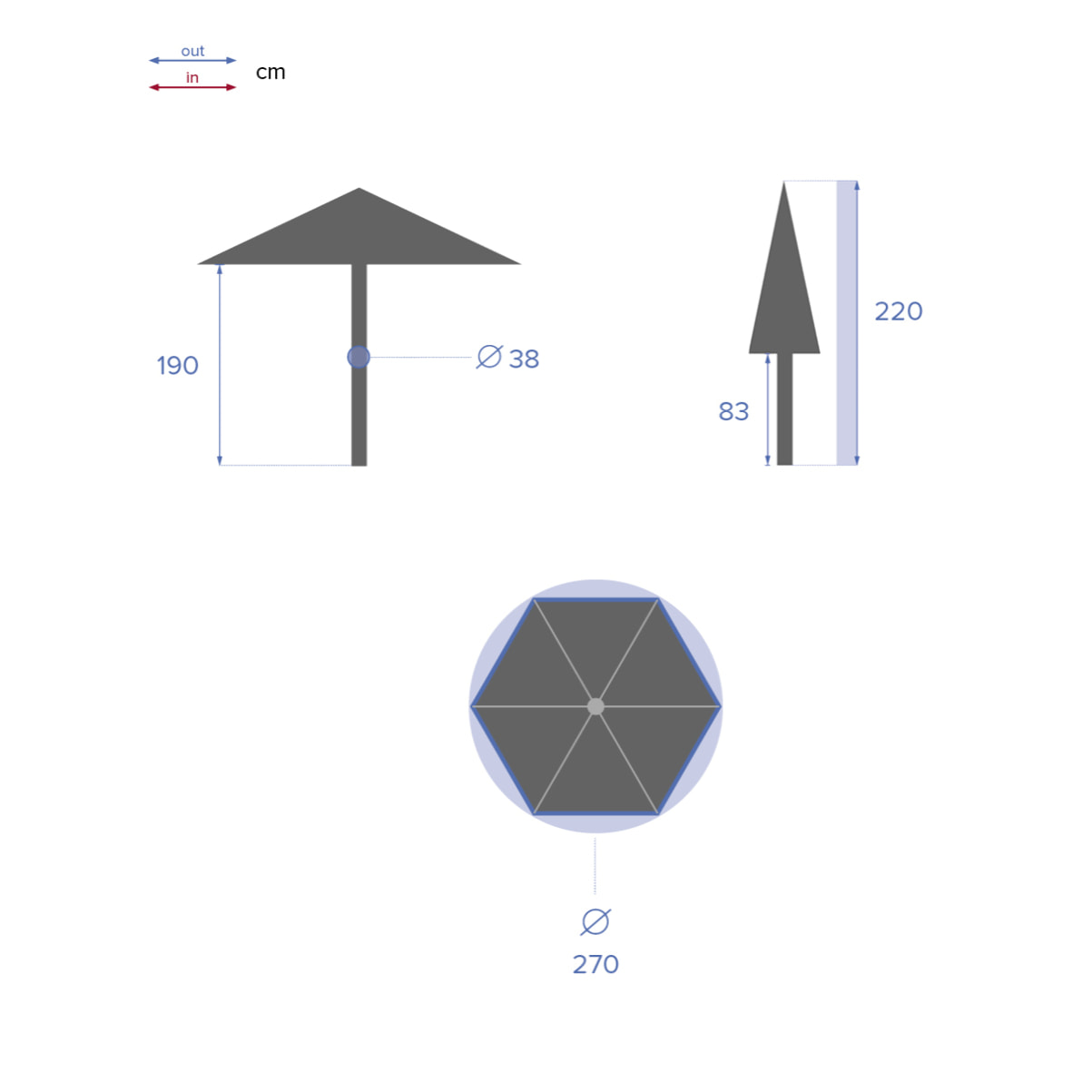 Parasol droit rond inclinable "Soya" blé 2,7m