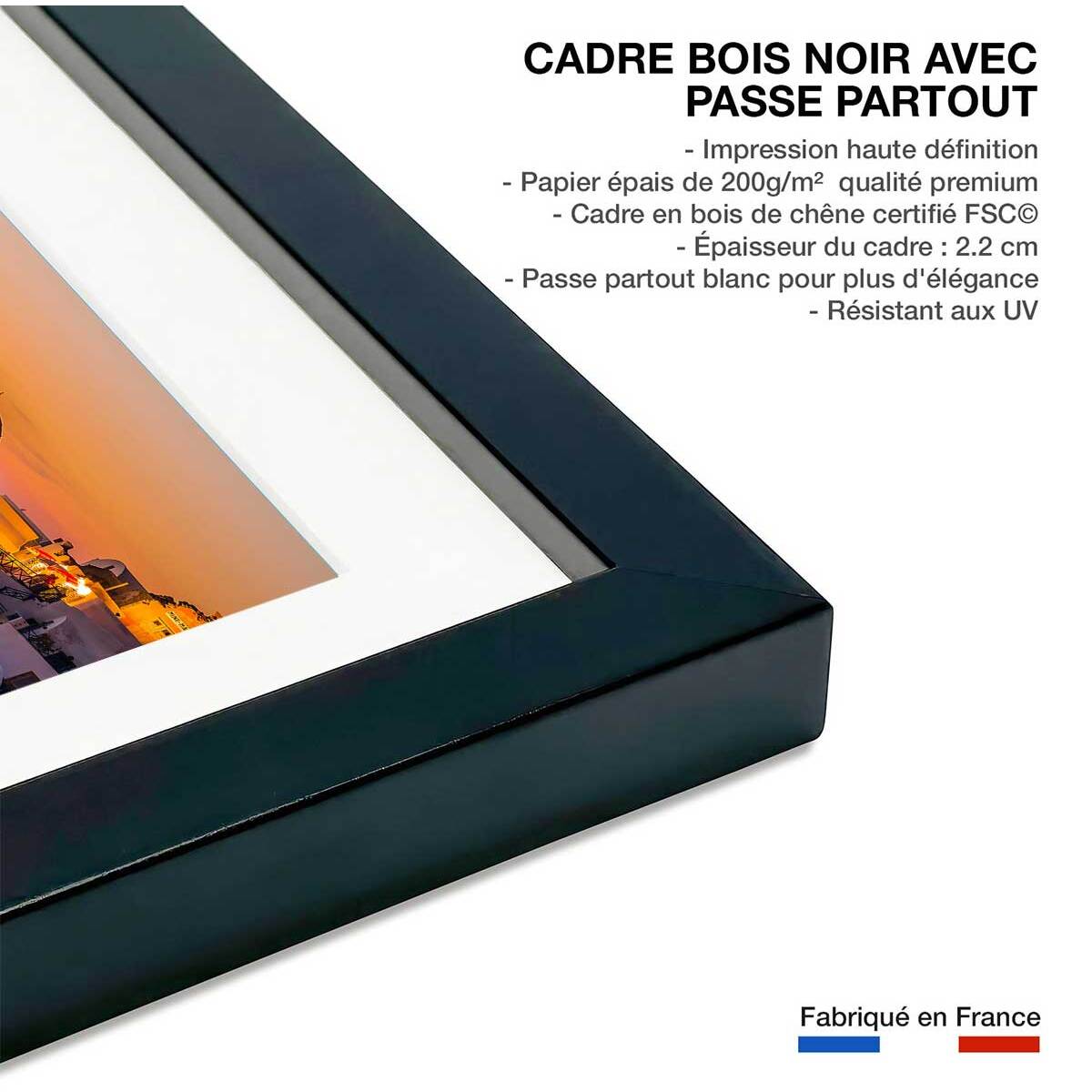 Poster paysage santorini by night Affiche + cadre en bois - Noir