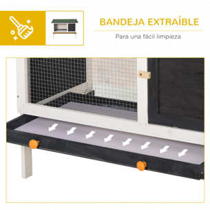 Conejera de Madera Exterior Jaula Elevada para Conejos Cobayas Animales Pequeños con Techo Asfáltico Abatible Bandejas Extraíbles y Puerta con Pestillo 90x45x65 cm Negro