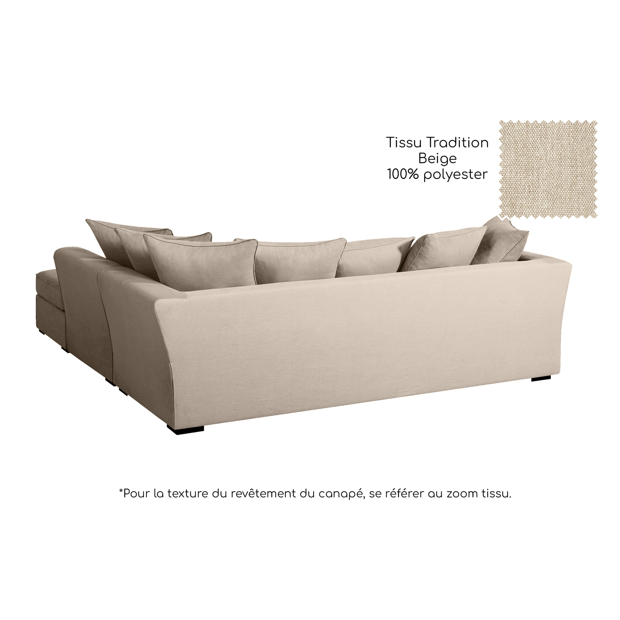 Canapé d'angle YSER fixe 240 x 236 cm Tradition Beige - 100% déhoussable - Fabriqué en France