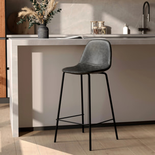 Chaise pour îlot central 65 cm en cuir synthétique gris/noir - Henrik