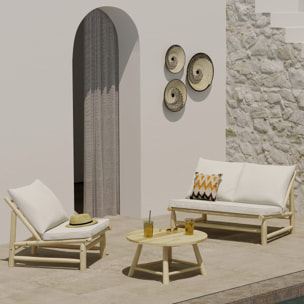 Fauteuil de jardin en teck et coussins blanc cassé - Makam