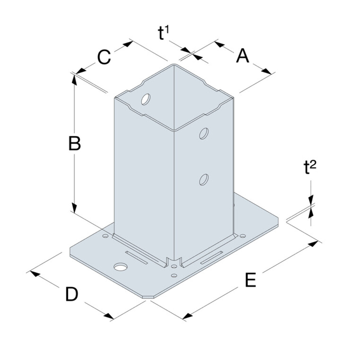 Pied de poteau SIMPSON pour muret et bord de dalle - 90 x 90 Galva - PPJBM90