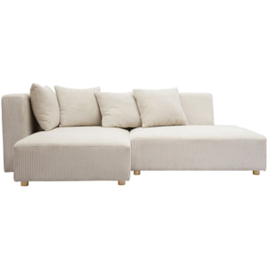 Canapé d'angle gauche 3 places en tissu velours côtelé beige et bois clair HARLEM