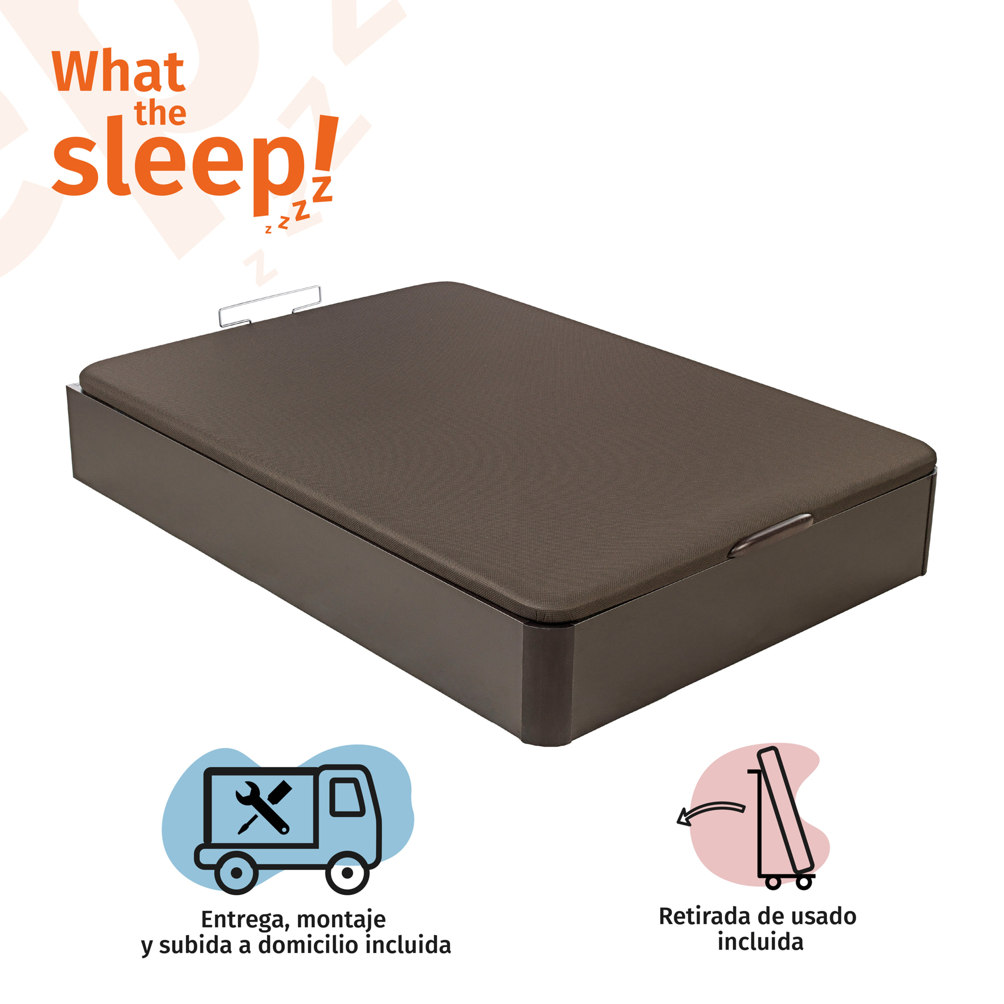 Colchón Viscoelástico Sostenible HR y Canapé Abatible Gran Capacidad Wengué Entrega, Montaje y Retirada usado incluido Pack SOUL · WHAT THE SLEEP