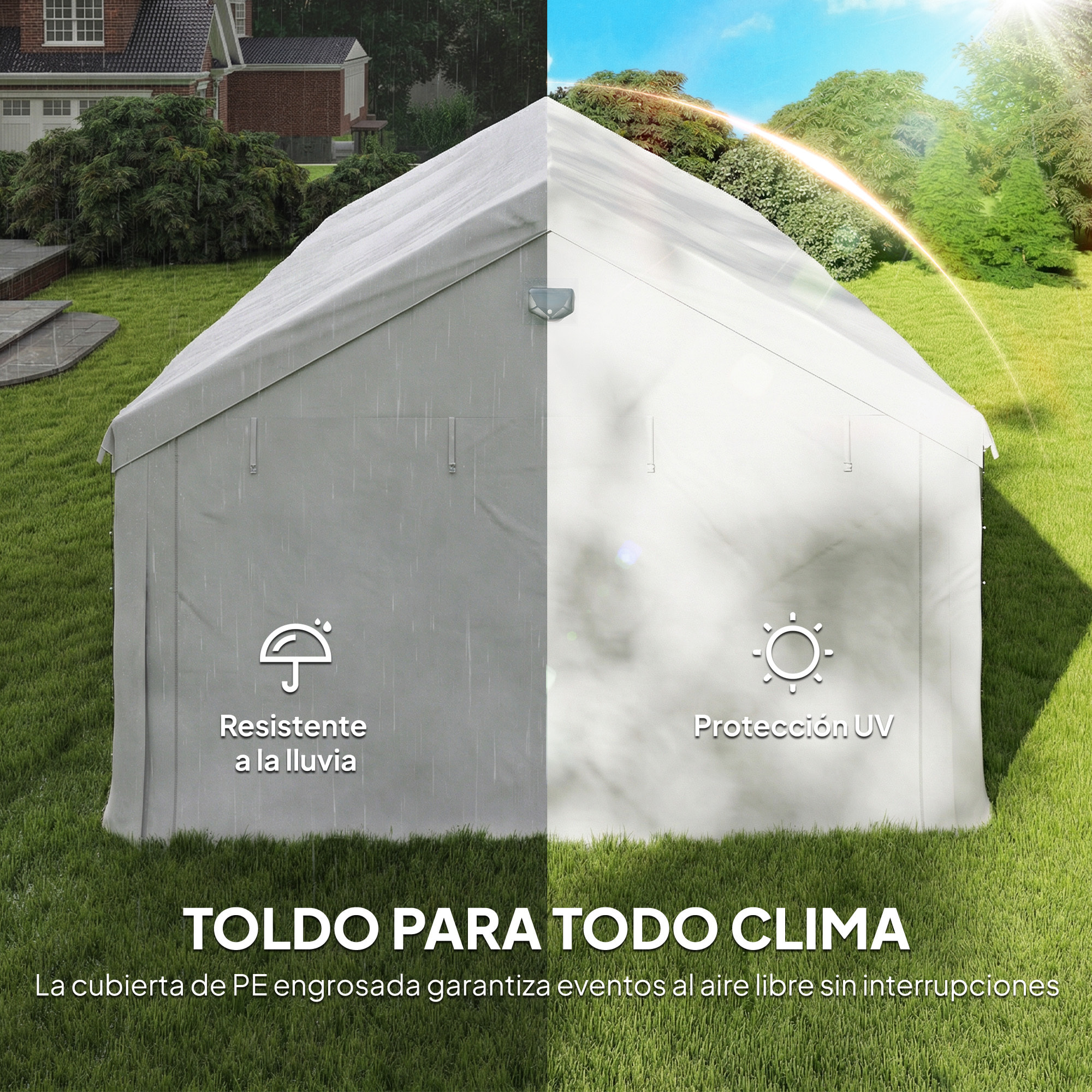 Carpa para Fiesta 4x6 m con Luces LED, Carpa de Jardín con Estructura Acero Galvanizado, Paredes Laterales Extraíbles, 2 Puertas con Cremallera, Ventanas, UPF30+, Gazabo para Eventos, Blanco