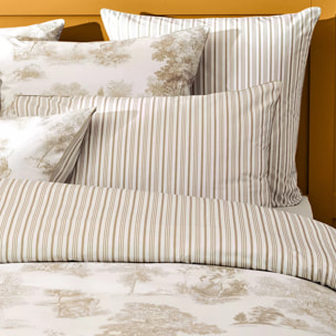 Housse de couette percale de coton imprimé beige Poesie naturel