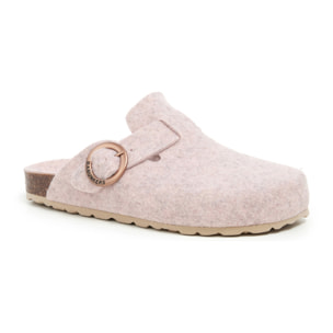 Zueco de polyester reciclado con hebilla circular. BABUNKERS ROSA
