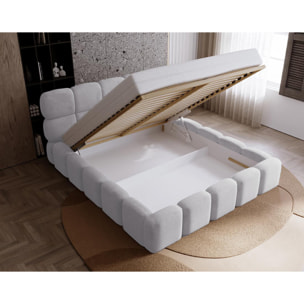 Mariposa - lit coffre - 140x200 cm - sommier inclus - en velours - Beige