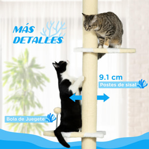 Árbol para Gatos del Suelo al Techo 220-260 cm con 3 Plataformas y Bola Amarillo