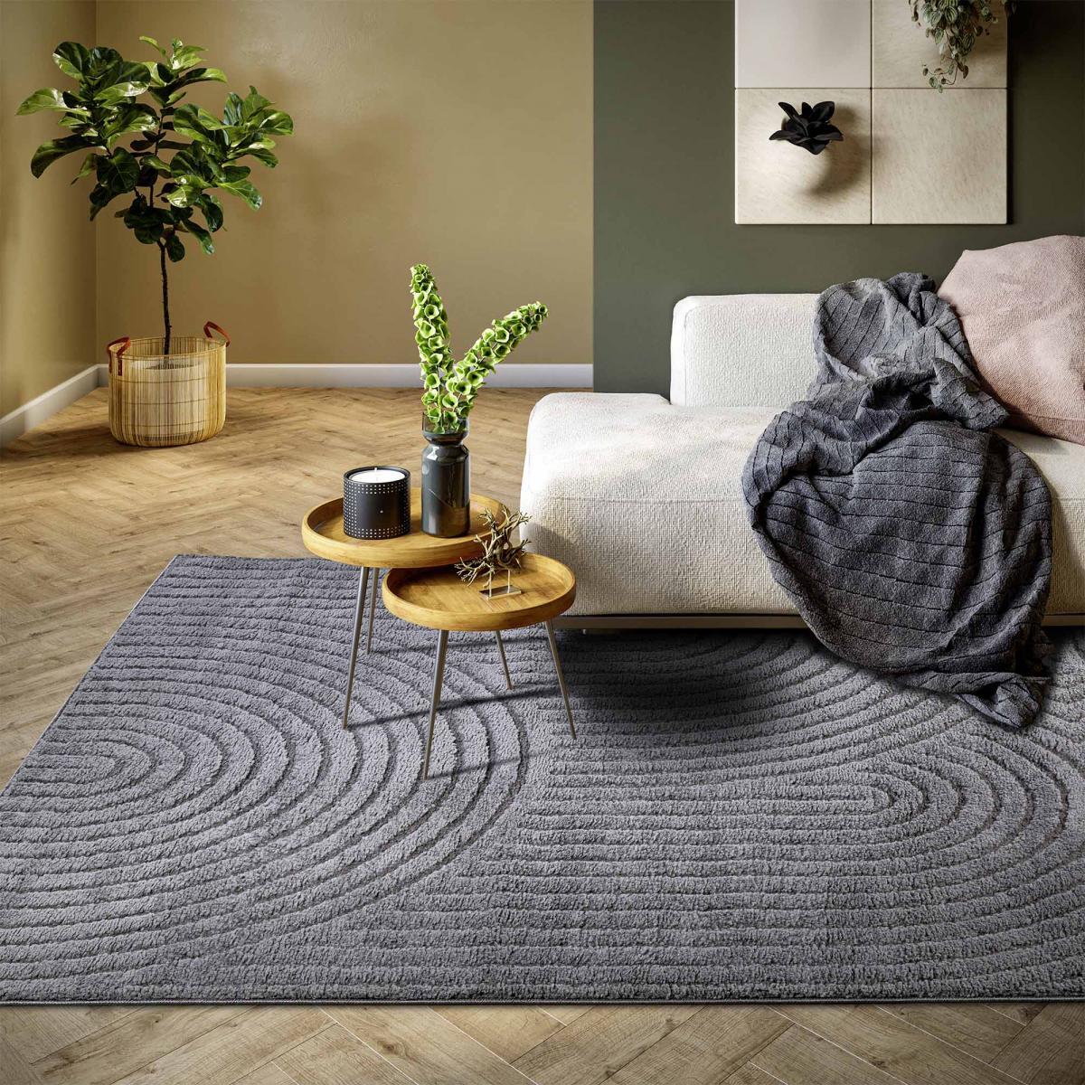 Tapis salon, motif géométrique, texture relief, lym chaleureux