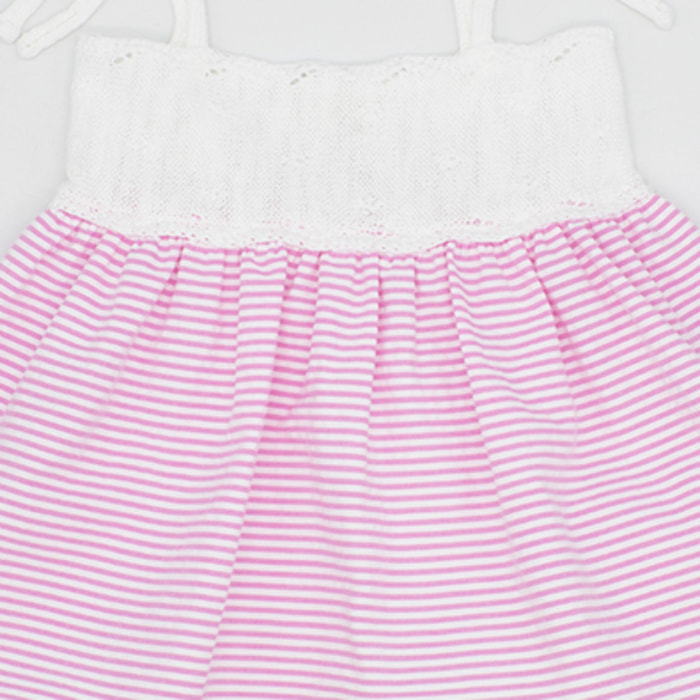 VESTIDO CUERPO PUNTO BLANCO Y FALDA RAYAS ROSA Y BLANCA