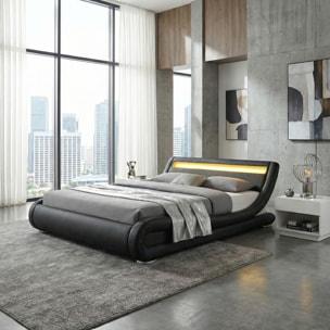 Structure de lit avec LED 140 x 190 cm en PU noir ARMANDA