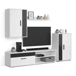Salón modular con mueble TV en blanco artik y negro 190 cm Lunet Blanco Artik (Blanco Mate) - Negro