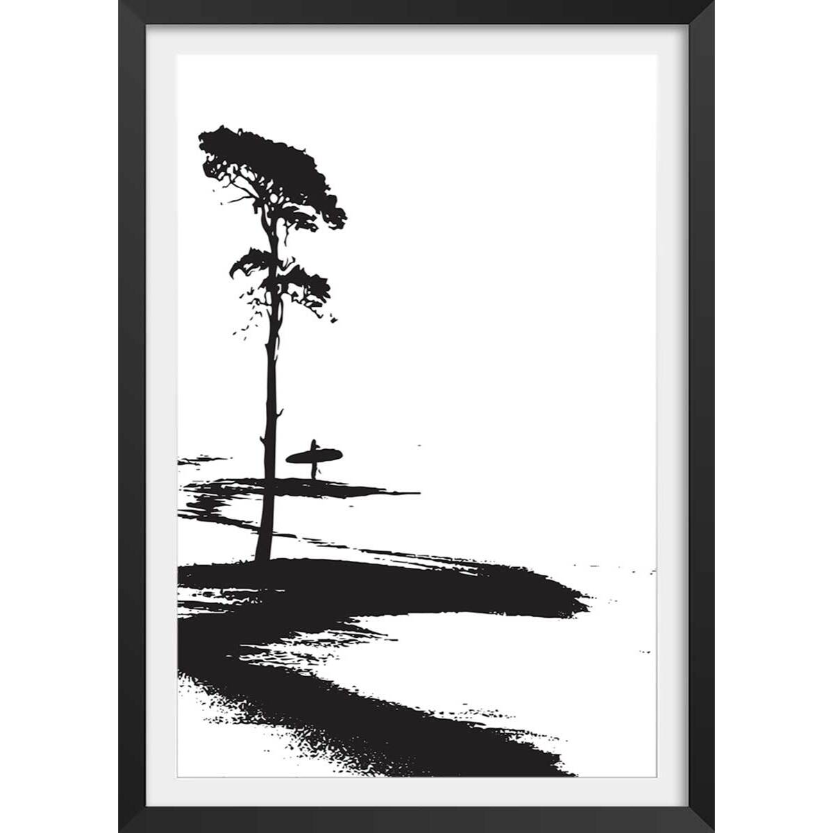 Poster surfing les landes Affiche + cadre en bois - Noir