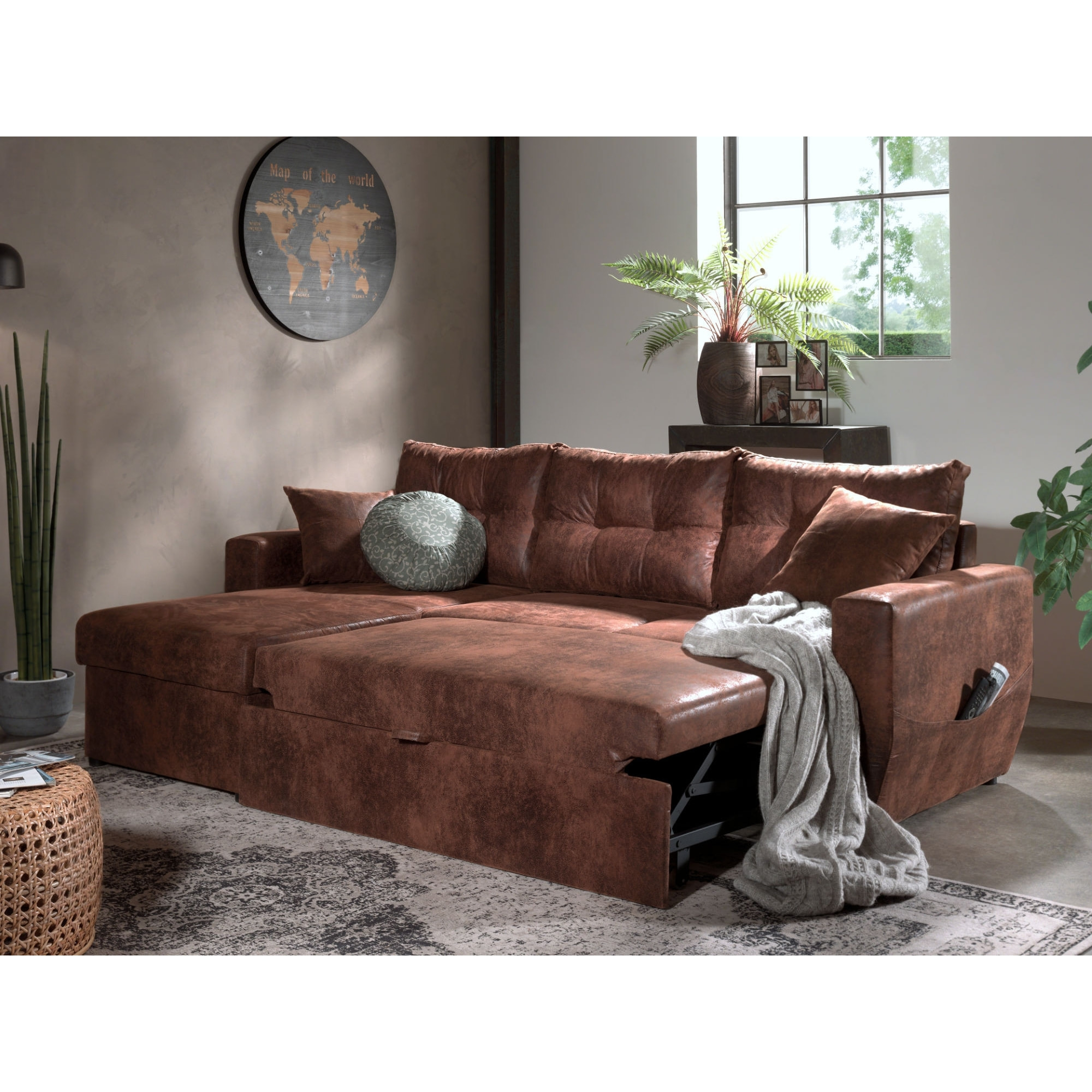 Astoria - canapé d'angle réversible - convertible avec coffre - style industriel - 4 places - Marron