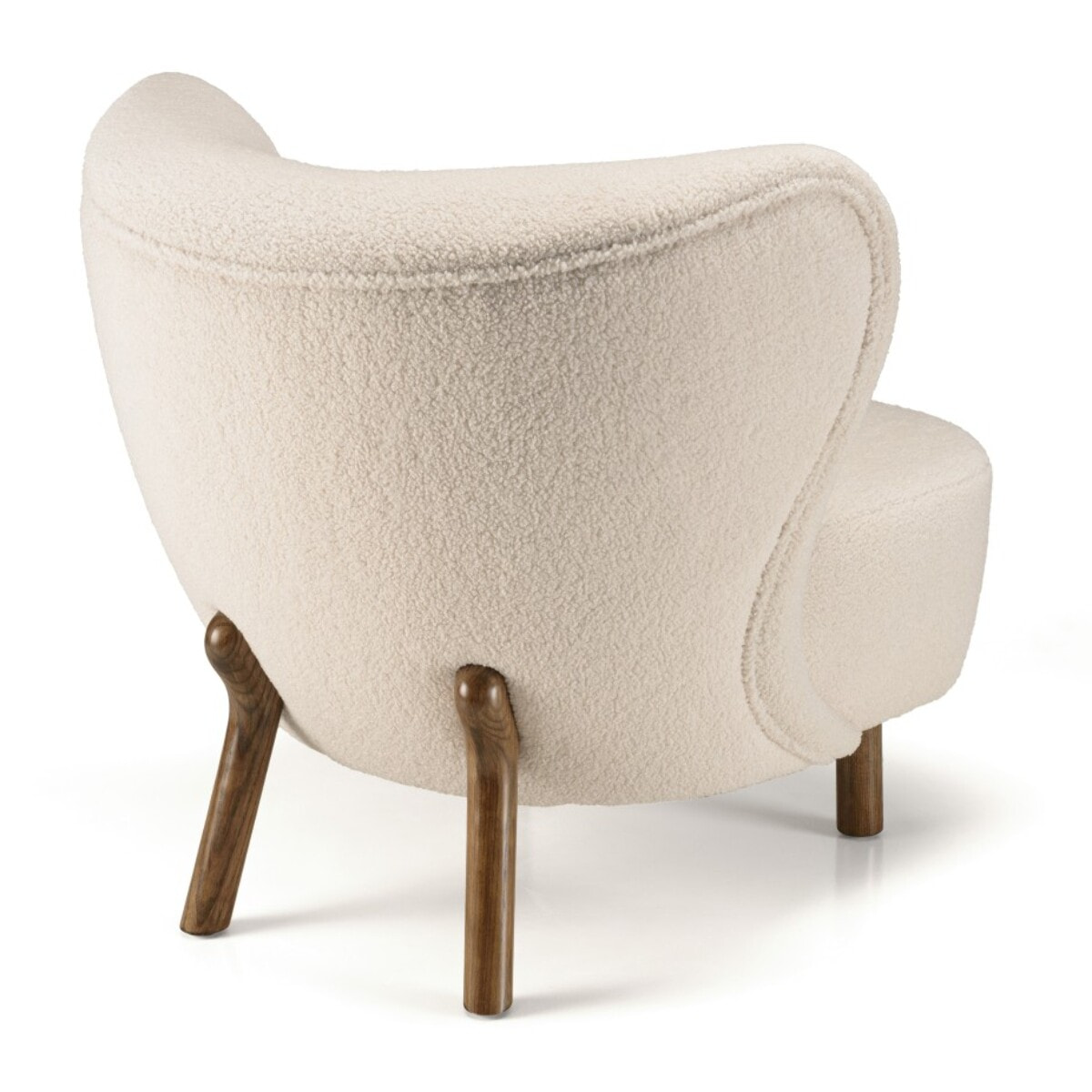 GASTON - Fauteuil en tissu bouclette écru, dossier capitonné arrondi
